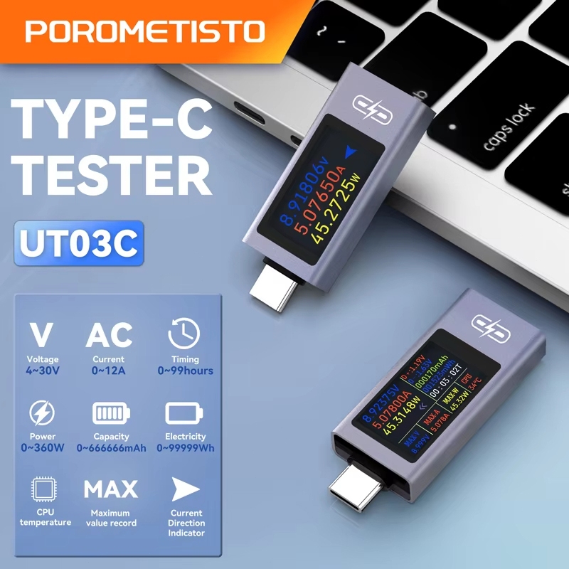 UT03C/UT02C Type-C Multi-function แรงดันไฟฟ้าแอมป์มิเตอร์ 4 ~ 30V 0 ~ 12A สนับสนุน DC Fast Charging 