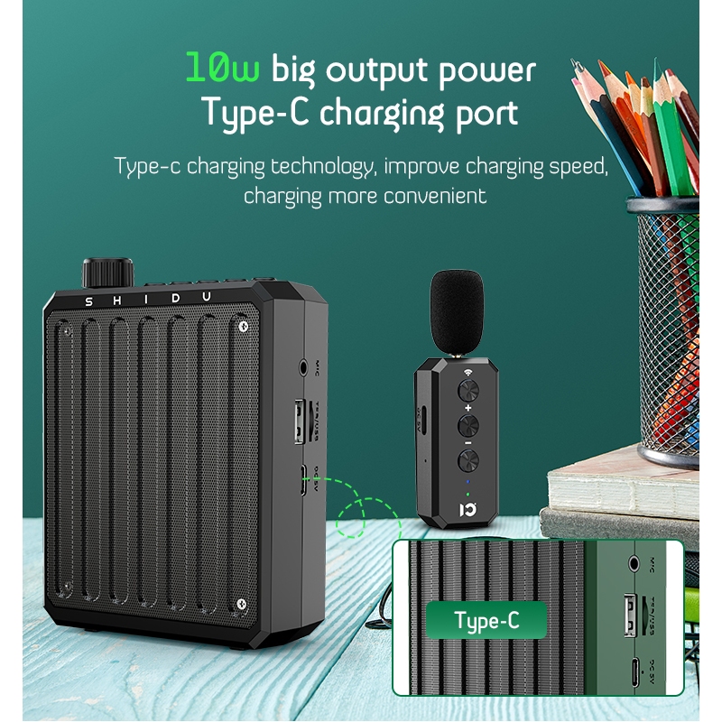 SHIDU ไมค์สอน โทรโข่ง ไมค์ช่วยสอน ไมค์บลูทูธ ไมค์ลําโพง โทรโข่งจิ๋ว ลําโพงไมค์ ไมค์พกพา ไมค์ ลําโพง - รูปที่ 2