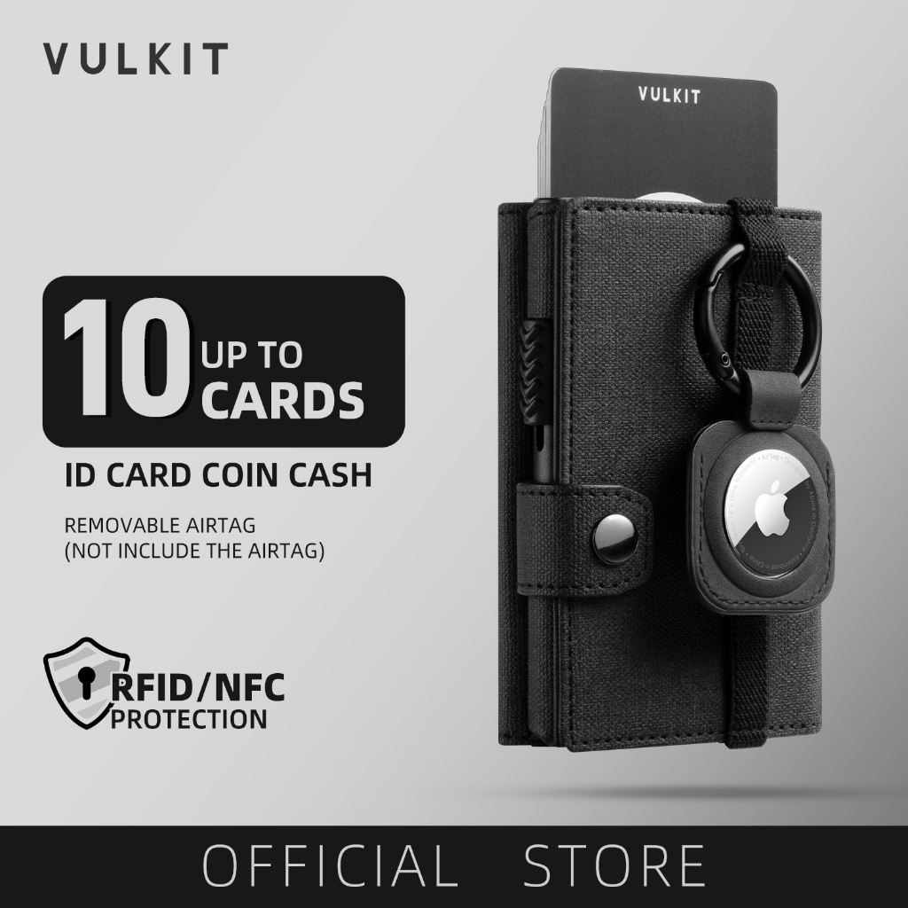 VULKIT-Airtag Holder Wallet with Keyring Leather Pop up Credit Card Wallet RFID Blocking-VC311