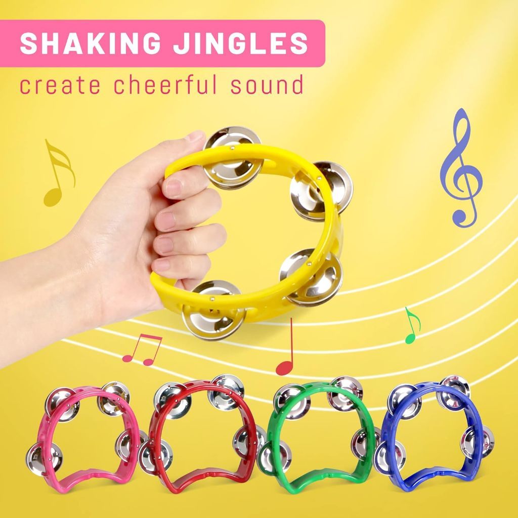 Hand-cranked bell Tambourine สําหรับเด็กมือ Tambourines จํานวนมากเด็กวัยหัดเดินเครื่องดนตรี,โลหะ Jingles Hand Percussion ถือ,ขนาดเล็ก Tambourine สําหรับเด็ก