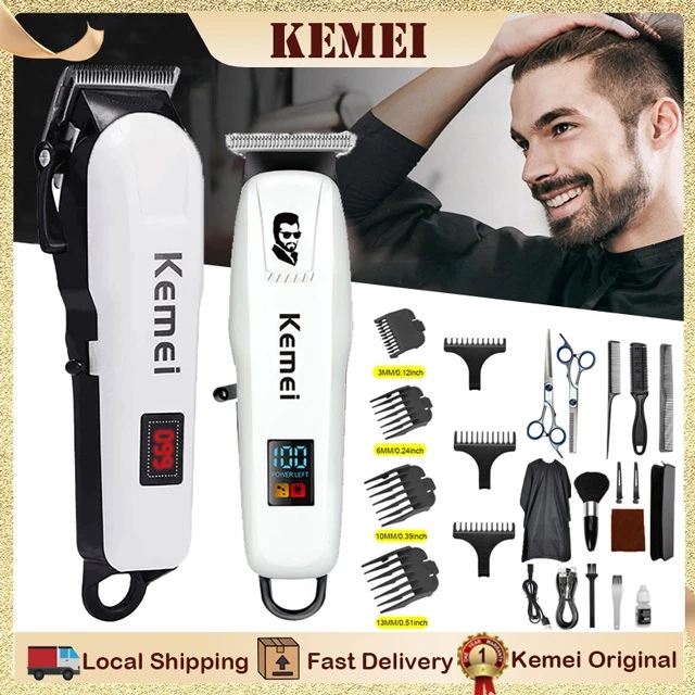 Kemei ปัตตาเลี่ยนผมไฟฟ้ามืออาชีพมีดโกนแบบชาร์จไฟได้ที่กันจอนปรับ ปัตตาเลี่ยน KM-809A+KM-PG232 ชุดครบเซ็ตตัดผม+กันขอบ+แกะลาย พร้อมอุปกรณ์ครบชุด