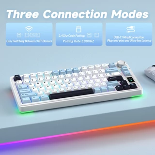 AULA S75PRO คีย์บอร์ดแบบกลไก 80Key บลูทูธ/2.4G/USB-C หน้าจอ LCD และปุ่มมัลติฟังก์ชั่น RGB Backlit