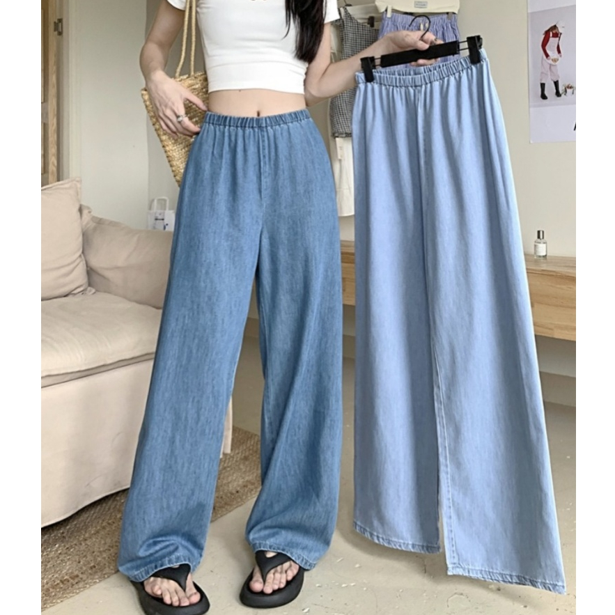 Laterme S-6XL กางเกงยีนส์แฟชันใหม่สำหรับผู้หญิง ทรงขากว้าง เอวยืดหยุ่น