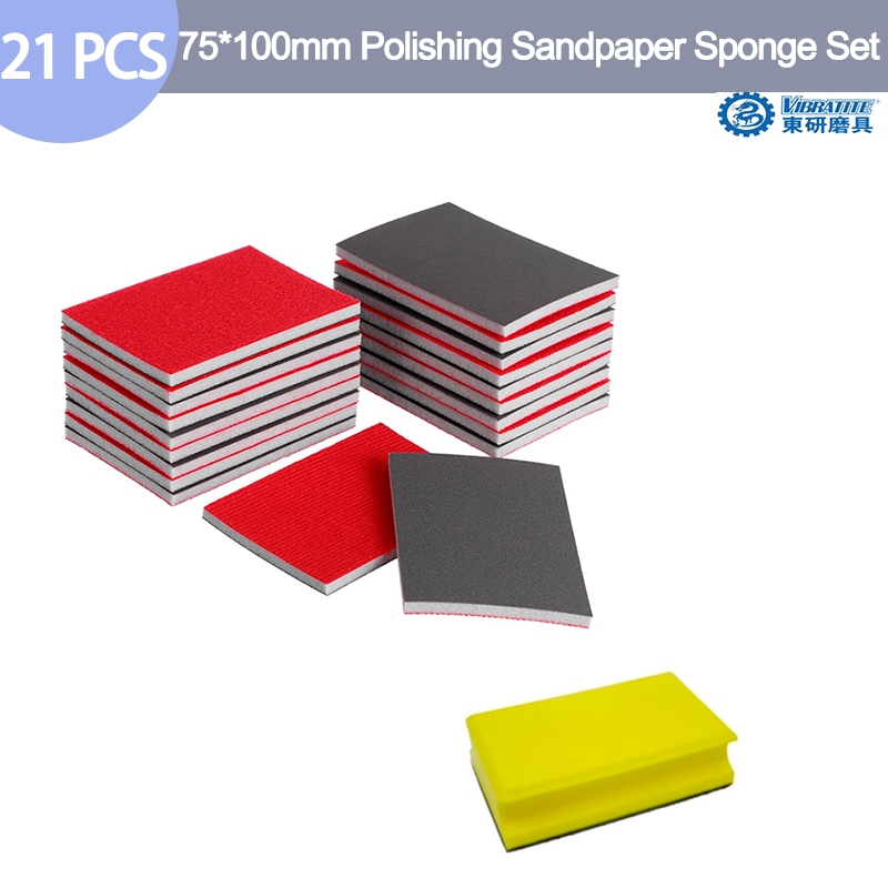 21 ชิ้น 75*100 มม. 120-3000Grit Square Soft Foam Sanding Block ชุดกระดาษทรายเปียกแห้งสําหรับรุ่น Drywall โลหะเฟอร์นิเจอร์ไม้