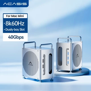 ACASIS Mac Mini M4 Workstation 40Gpbs 8-IN-1 Docking Station USB-C Hub 2xDP, SD/TF 3.0, 3xUSB-A 3.2, NVME M.2 SSD RAID Dual Bay เข้ากันได้กับ 4/3