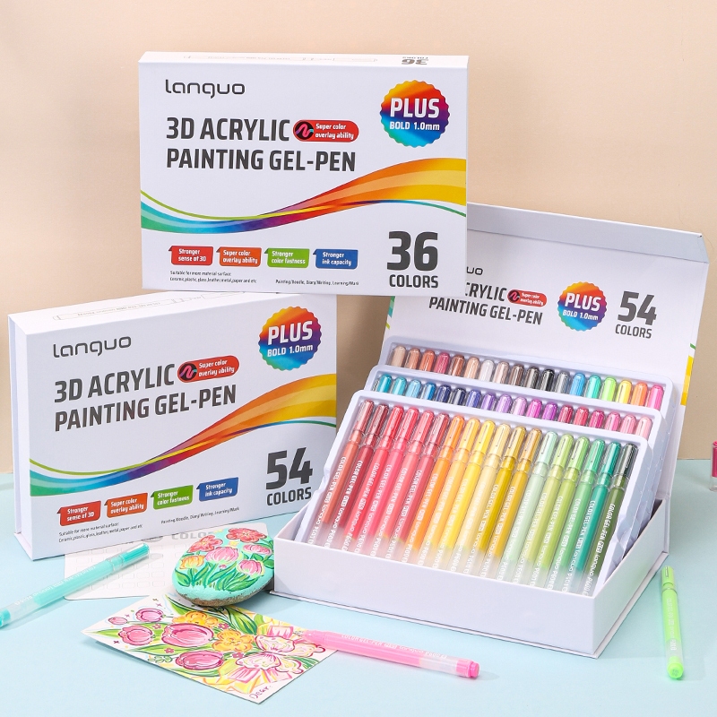 Languo 54 สี/ชุด 3D อะคริลิคภาพวาด Marker ปากกา 1.0 มม. หัวปากกาความจุขนาดใหญ่สี superimosed ภาพวาดปากกาการเรียนรู้ mark - รูปที่ 4