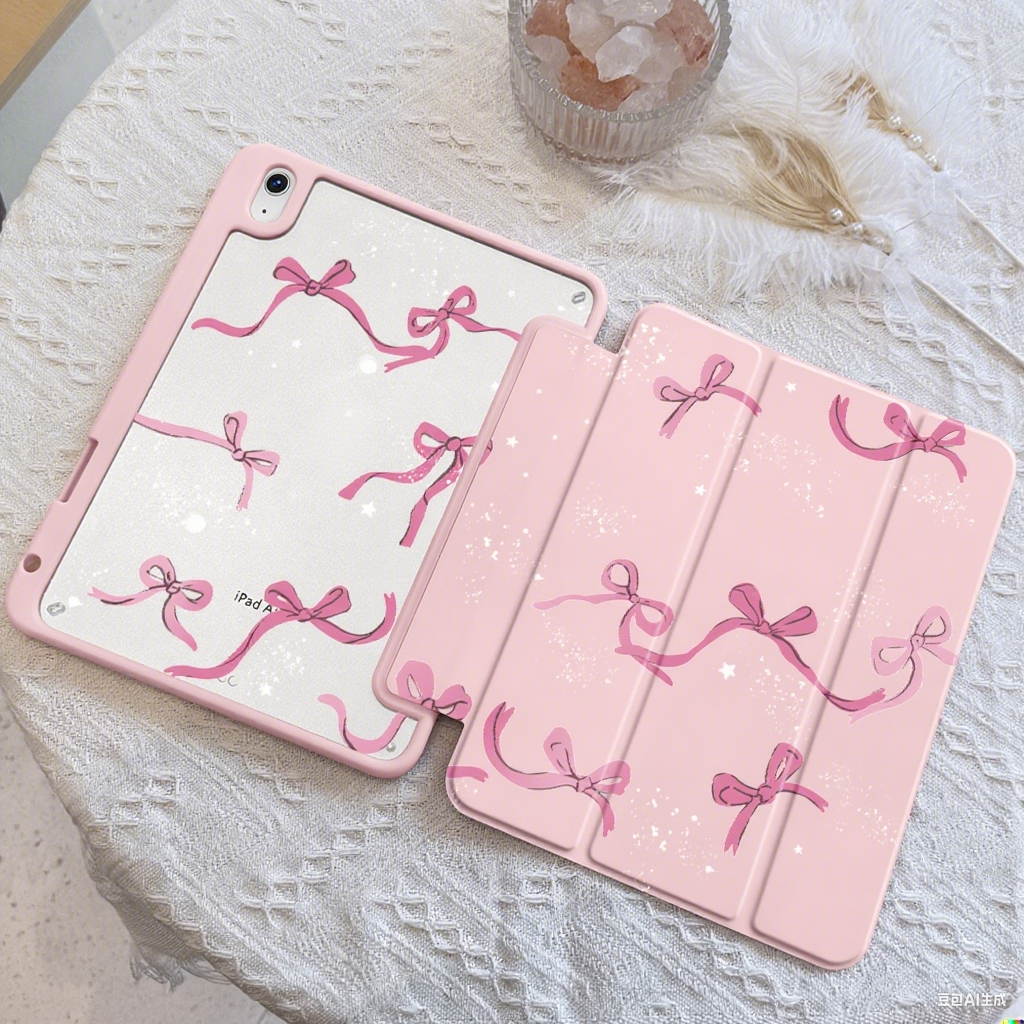 เคสโบว์ชมพูเข้ากันได้สําหรับiPad 11 นิ้วA16 2025 รุ่น 11th iPad 10.9 นิ้ว 2022 10th 12.9 นิ้ว 2021 2022 2023 Case  M5 Pro 11 13 M4 2025 Air 4 Air 15 กรณี10.2นิ้ว