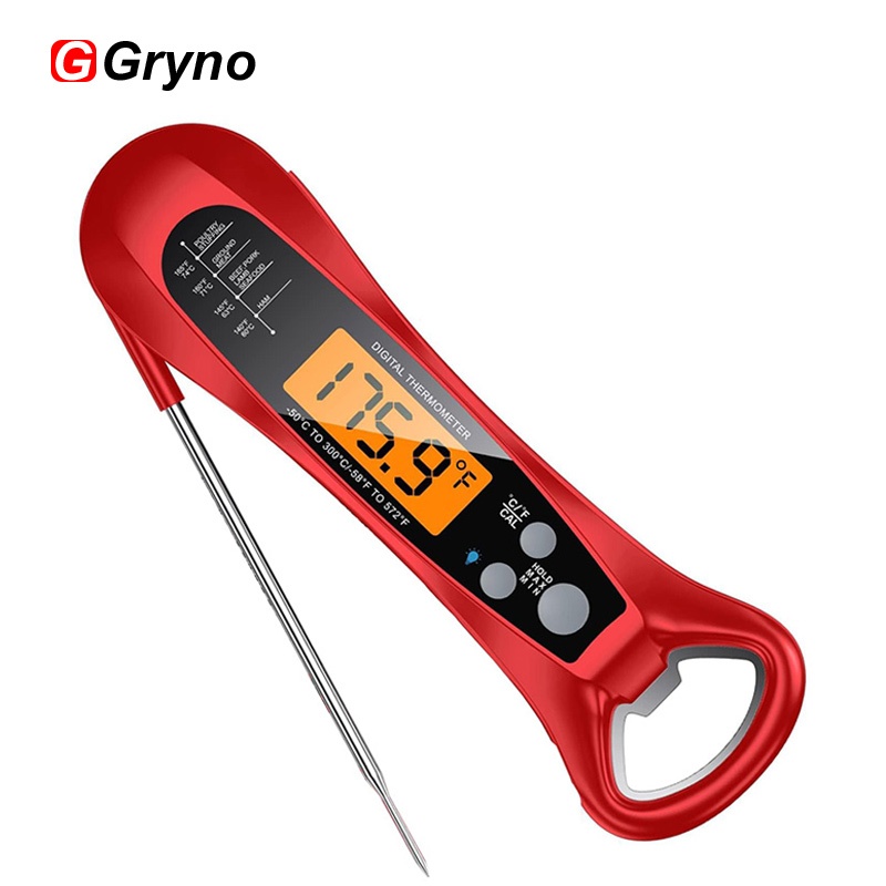 Gryno เครื่องวัดอุณหภูมิกันน้ําอาหารดิจิตอลพร้อม Probe การออกแบบแบบพับได้สําหรับทําอาหารเนื้อสัตว์ในครัว