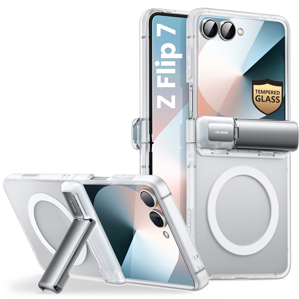 I-Blason Cosmo สําหรับ Samsung Galaxy Z Flip 7 กรณีพร้อมขาตั้งกระจกนิรภัยป้องกันหน้าจอบานพับป้องกันรองรับไร้สายชาร์จ Slim Matte ป้องกันแม่เหล็กเคสโทรศัพท์