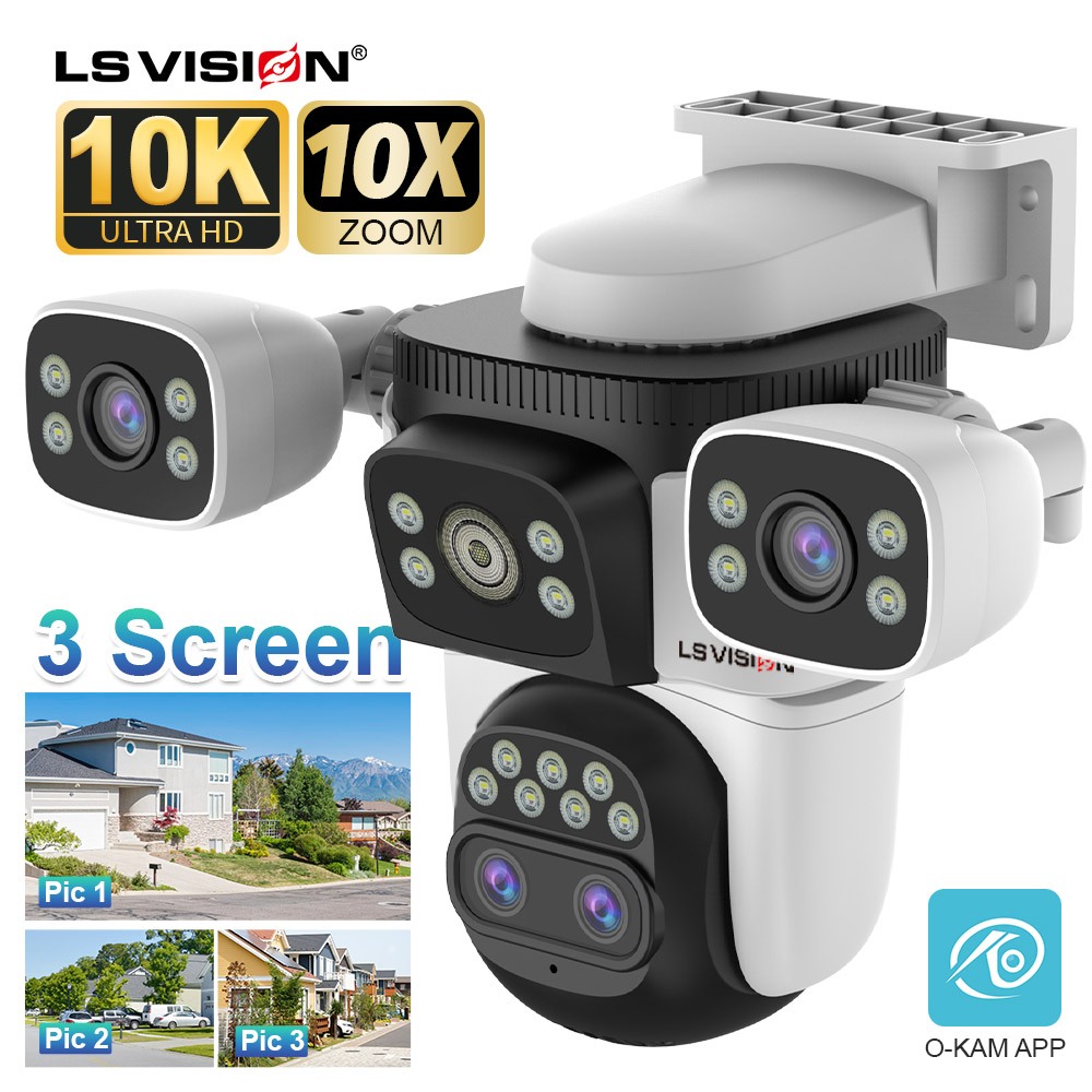 LS VISION กล้องวงจรปิด4เลนส์ 20MP 10K 10X ระบบ WIFI,กล้องรักษาความปลอดภัยสำหรับบ้านติดตามแบบมนุษย์ P