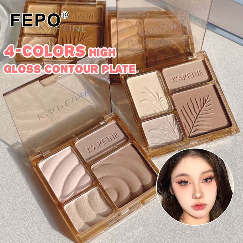 FEPO Contour Palette 4 สี 3D Matte Blush Palette เงาจมูกคิ้วแป้งกันน้ําติดทนนาน Matte Contour แต่งหน้า
