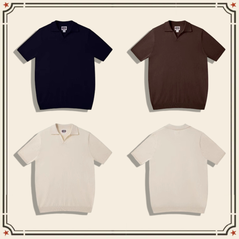 GRND Polymer French Tennis Polo Shirt Easy Buttonless Small Lapel Khaki Silk Knit Short Sleeve T-Shirt