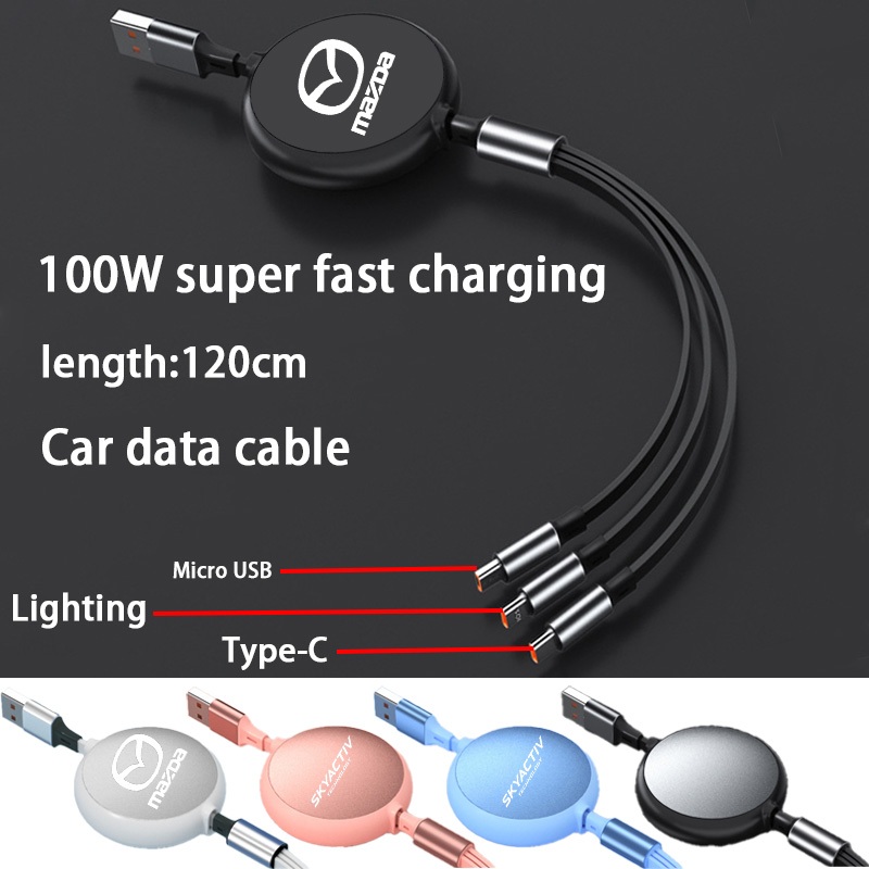 Mazda รถ 100W Super Fast Charging Scalable เหมาะสําหรับ Huawei และ Apple 3-in-1 ข้อมูลสาย 3 2 5 CX3 