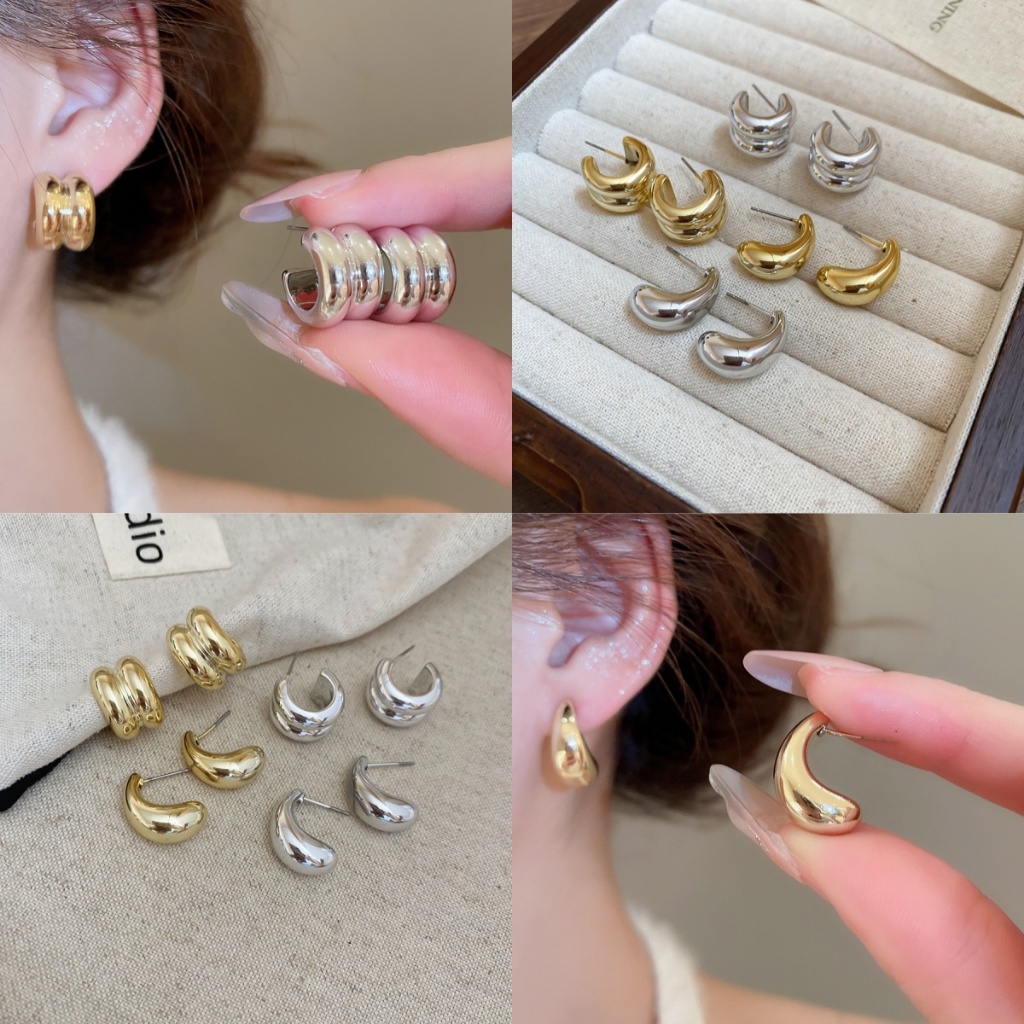 [Jewbeauty]เหล็กเข็มหยดน้ํารอบเรียบจี้ต่างหูแฟชั่นยุโรปและอเมริกาต่างหูต่างหูอุปกรณ์เสริมหญิง