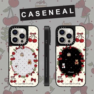CASENEAL Graffiti เชอร์รี่สตรอเบอร์รี่สัตว์กระจกเคสโทรศัพท์สําหรับ iPhone 16 Pro Max 15 Plus 14 ProMax 13 12Pro 11 โทรศัพท์กันกระแทกขอบนุ่ม hard กรณีป้องกัน