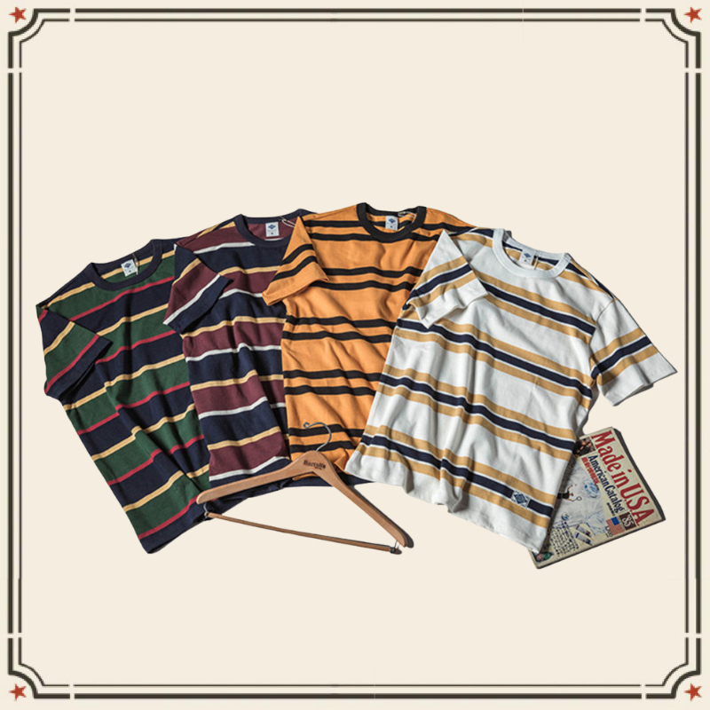 GRND American Striped Round Neck Short Sleeve Mens Campus Street Style T-Shirt