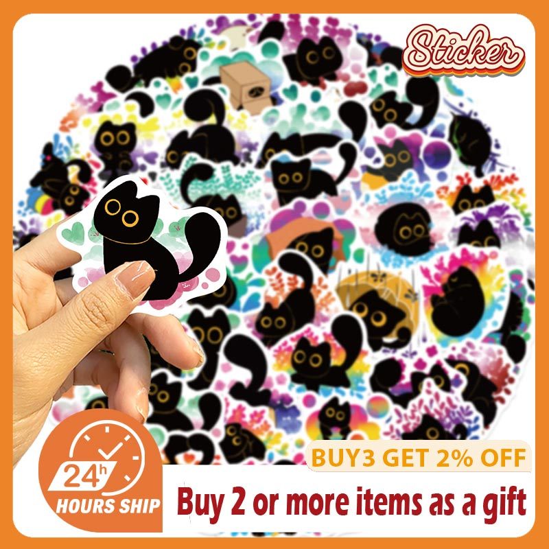 50PCS Pride Black Cat สติกเกอร์สัตว์ตลก Graffiti DIY โทรศัพท์แล็ปท็อปจักรยานกีตาร์ Skteboard Decals
