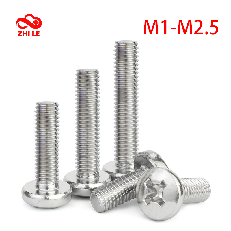 M1-M2.5 Phillips ปุ่มสลักเกลียวหัว 304 สแตนเลสสตีลชุดสกรูกลมชุดคอมพิวเตอร์โลหะ Bolt Pan หัวสกรู YB81