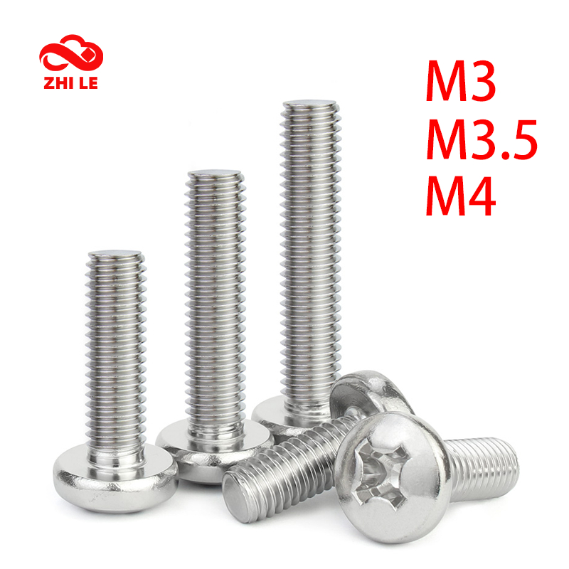 M3 M3.5 M4 Phillips ปุ่มสลักเกลียวหัว 304 สแตนเลสสตีลรอบสกรูชุดคอมพิวเตอร์โลหะ Bolt Pan หัวสกรู YB81