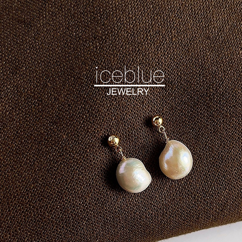 Iceblue-[คลังสินค้าพร้อม] S925 เข็มเงินไม่สม่ําเสมอ Baroque ไข่มุกน้ําจืดธรรมชาติต่างหูสตั๊ด 14K ชุบทองกันน้ํา Non Tarnish Hypoallergenic ต่างหูผู้หญิง E40