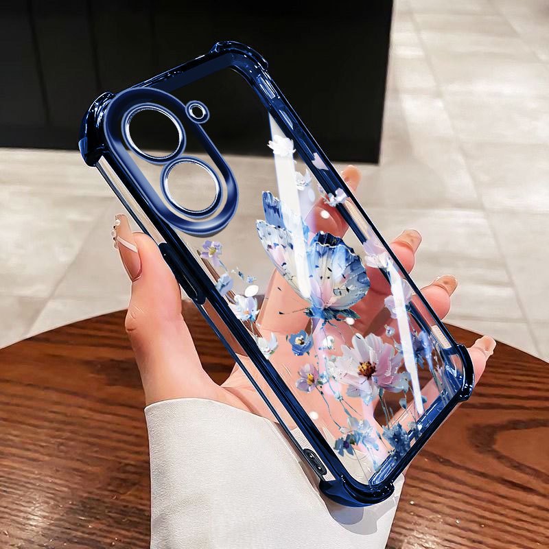 YBD Anti Fall สี่มุมสําหรับ Redmi A7 Pro A5 Turbo 4 Pro Xiaomi POCO F7 POCO C71 Clear เคสโทรศัพท์ INS สไตล์ผีเสื้อสีฟ้าดอกไม้ Cluster