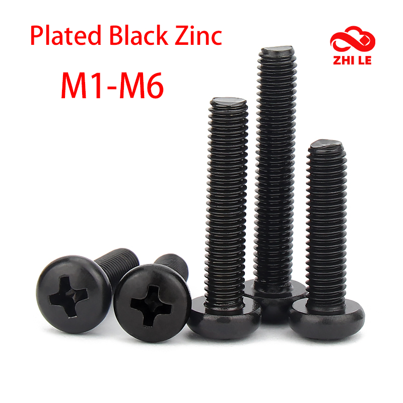 M1-M6 Phillips ปุ่มหัวสลักเกลียวชุบสีดําสังกะสีข้ามรอบสกรูชุดคอมพิวเตอร์โลหะ Bolt Pan หัวสกรู YB818 