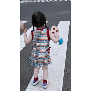 🧸 ส่งจากไทย🧸เสื้อผ้าเด็กสไตล์เกาหลี HelloKitty ชุดเจ้าหญิงลายสายรุ้งแขนกุด ชุดไปงานปาร์ตี้เด็ก ชุดเด็กผู้หญิงฤดูร้อน 1-8ปี Halloween ผู้หญิง