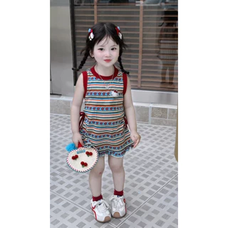 🧸 ส่งจากไทย🧸เสื้อผ้าเด็กสไตล์เกาหลี HelloKitty ชุดเจ้าหญิงลายสายรุ้งแขนกุด ชุดไปงานปาร์ตี้เด็ก ชุดเด็กผู้หญิงฤดูร้อน 1-8ปี Halloween ผู้หญิง