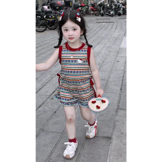 🧸 ส่งจากไทย🧸เสื้อผ้าเด็กสไตล์เกาหลี HelloKitty ชุดเจ้าหญิงลายสายรุ้งแขนกุด ชุดไปงานปาร์ตี้เด็ก ชุดเด็กผู้หญิงฤดูร้อน 1-8ปี Halloween ผู้หญิง