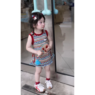 🧸 ส่งจากไทย🧸เสื้อผ้าเด็กสไตล์เกาหลี HelloKitty ชุดเจ้าหญิงลายสายรุ้งแขนกุด ชุดไปงานปาร์ตี้เด็ก ชุดเด็กผู้หญิงฤดูร้อน 1-8ปี Halloween ผู้หญิง