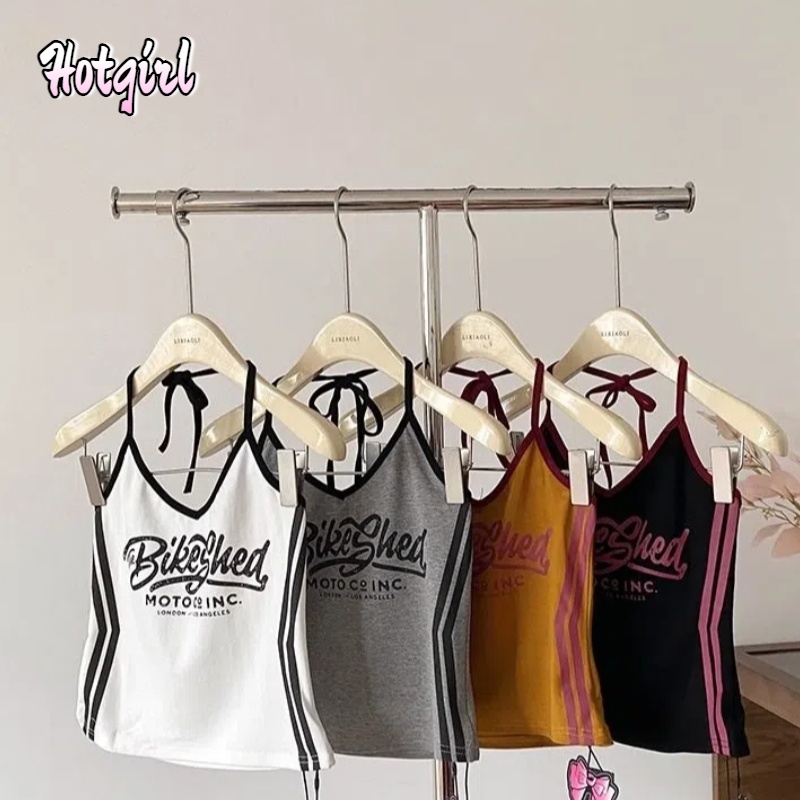 Hotgirl พร้อมส่ง✨เสื้อกล้ามสายเดี่ยวผู้หญิง เสื้อกั๊กแขนกุดแฟชั่น คอวี สายเดี่ยวแบบเปิดไหล่ การออกแบบลวดลายพิมพ์ สไตล์สาวฮอตอเมริกัน