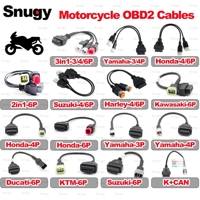 สต๊อกท้องถิ่นสําหรับyamaha & Honda & Kawasaki Motorcycle 3Pin 4Pin to 16PIN OBD 2 OBD2 เครื่องสแกนเนอร์สําหรับ ELM327 Moto Wire Connector อะแดปเตอร์ obdii Extension สายวินิจฉัย