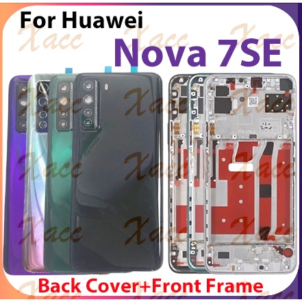 สําหรับ HUAWEI Nova 7 se / P40 Lite 5G ฝาหลังแบตเตอรี่ชุดเต็มปุ่มกรอบกลางกรอบเลนส์กล้อง LCD กรอบด้านหน้าโทรศัพท์เปลี่ยนการติดตั้ง