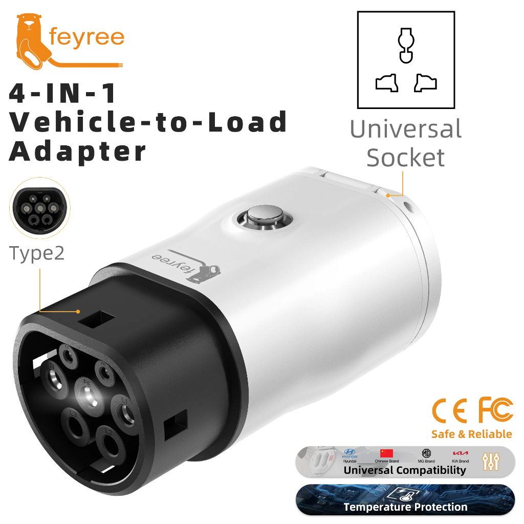 Feyree Type2 V2L Discharger Adapter สําหรับ MG/Kia/Hyundai/จีน EVs, ยานพาหนะเพื่อโหลดตัวแปลงพลังงานแ