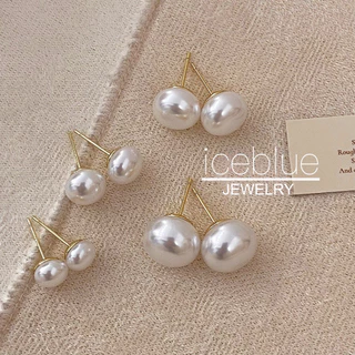 iceblue-ต่างหูติดหูลูกมุกกลมแบน ขนาด 8 มม ถึง 14 มม ไม่ก่อภูมิแพ้ กันน้ำ กันเหงื่อ ไม่ซีดสี สำหรับสุภาพสตรี E97