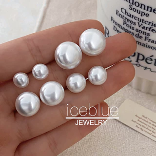 iceblue-ต่างหูติดหูลูกมุกกลมแบน ขนาด 8 มม ถึง 14 มม ไม่ก่อภูมิแพ้ กันน้ำ กันเหงื่อ ไม่ซีดสี สำหรับสุภาพสตรี E97
