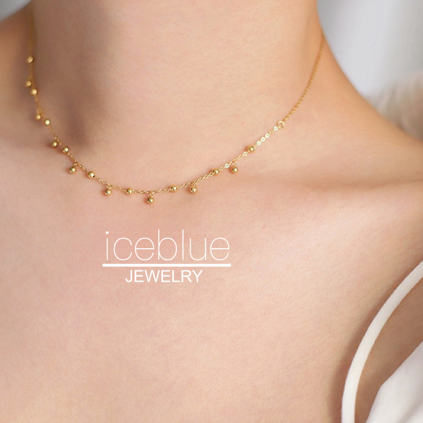 【iceblue】สร้อยคอโซ่เลเยอร์ลูกปัดทองเล็ก ทองชุบ18K กันน้ำไม่หมอง เหล็กสแตนเลสไทเทเนียม316L สำหรับผู้หญิงรุ่นN90