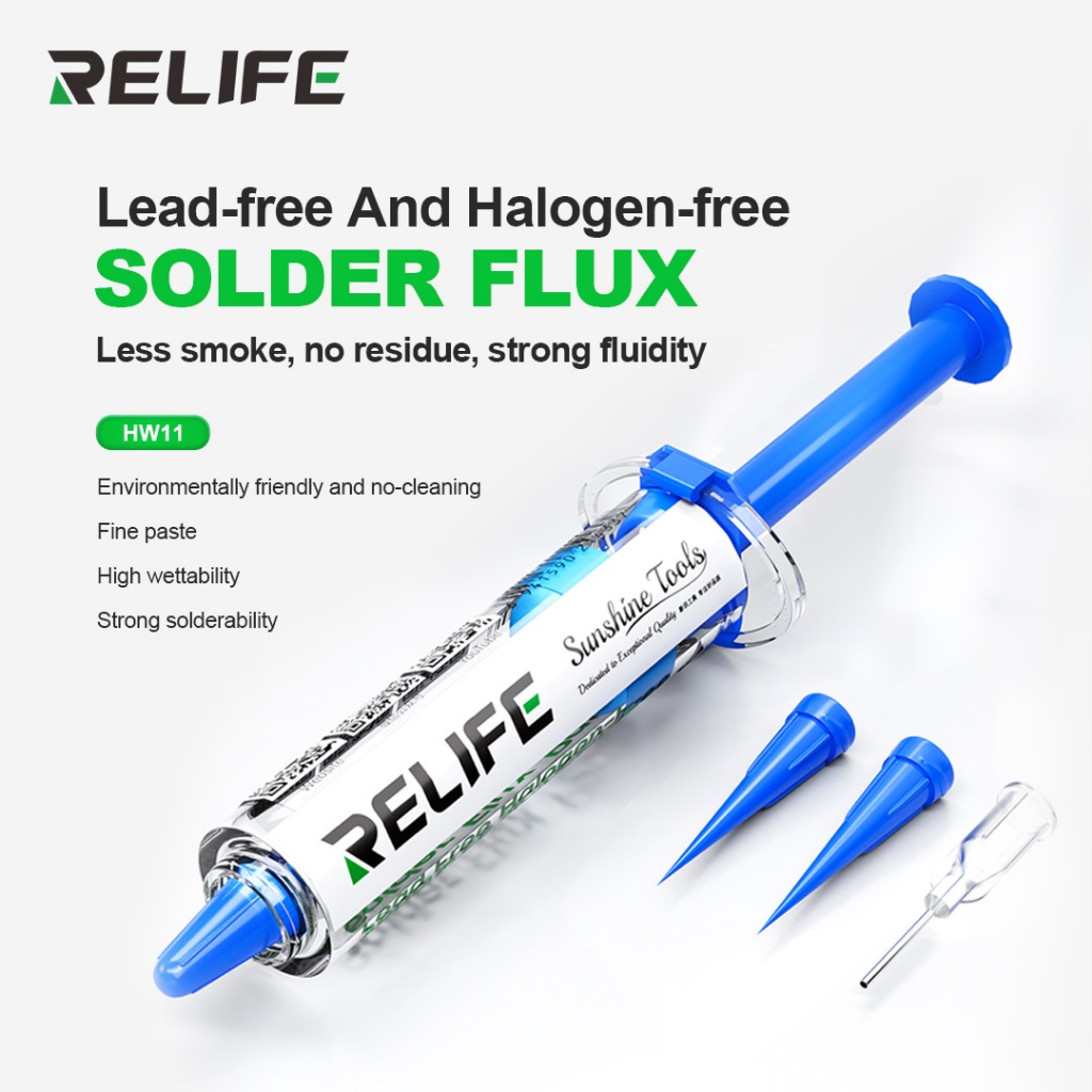RELIFE HW11 ตะกั่วฟรีและฮาโลเจนบัดกรี Flux BGA SMD PCB ซ่อมโทรศัพท์ทําความสะอาดฟรี 10CC เข็มหลอดเชื่อมน้ํามัน