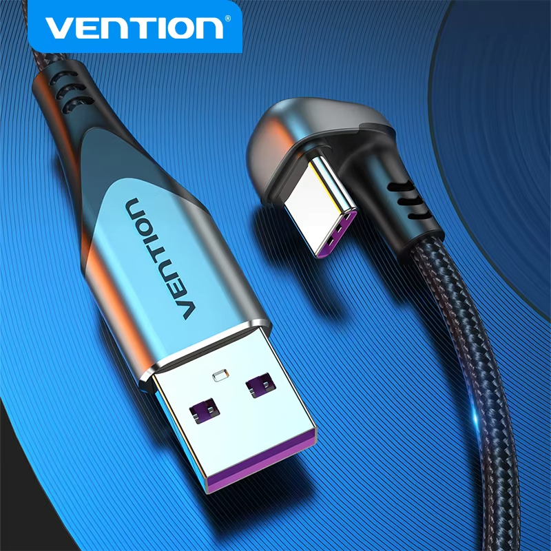 Vention 66W สาย USB Type C สําหรับ Huawei P40 P30 5A 180°Angle Fast Charging Wire สาย USB C รูปตัว U