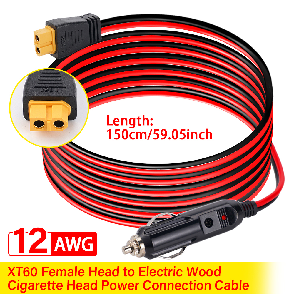 12AWG รถบุหรี่ไฟแช็กสาย XT60 หญิง 1.5mfor ALLPOWERS R600 R1500 R2500 S2000 Pro Ecoflow Delta/River ฯ