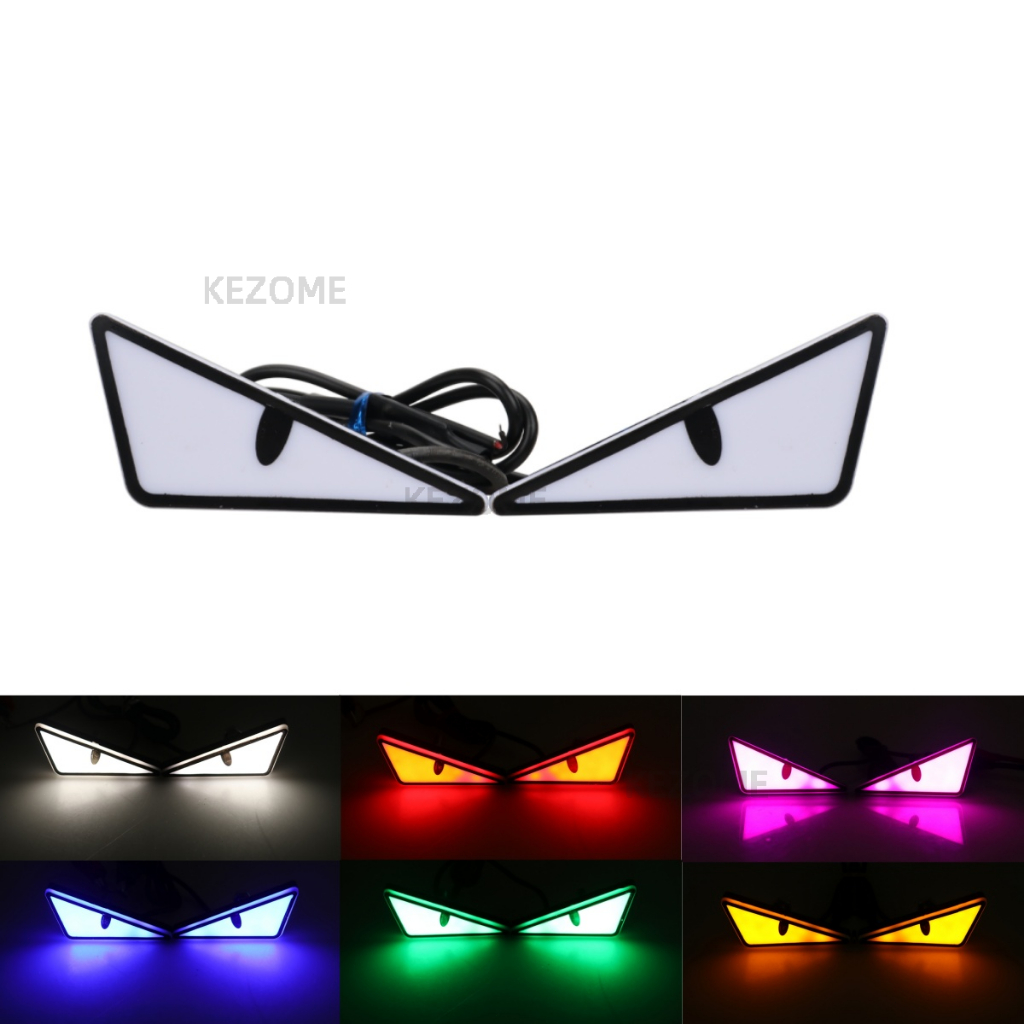 จานใบอนุญาตรถจักรยานยนต์ 2PCS ไฟ LED สามเหลี่ยมปีศาจตาตาชั่วร้ายไฟหน้ารถจักรยานยนต์โปรเจคเตอร์ขนาดเล็กโคมไฟเลนส์รถไฟเตือนการปรับเปลี่ยน