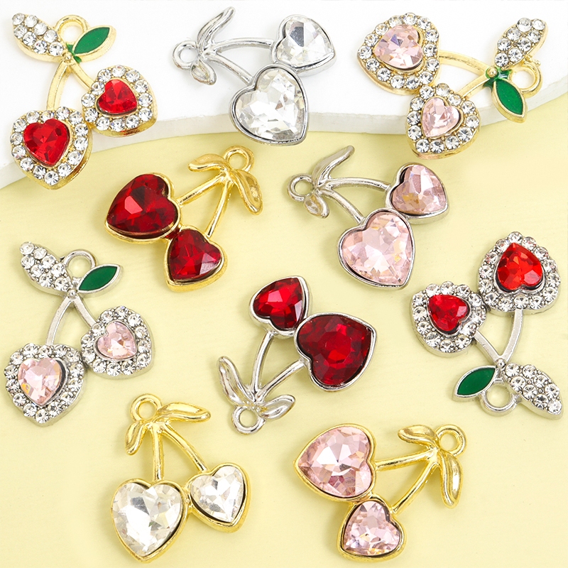 ชุดเครื่องประดับพลอยเทียม 10 ชิ้น ออกแบบในสไตล์เชอร์รี่ สำหรับสร้างสรรค์เป็นสร้อยคอ ต่างหู พวงกุญแจ และอื่นๆ