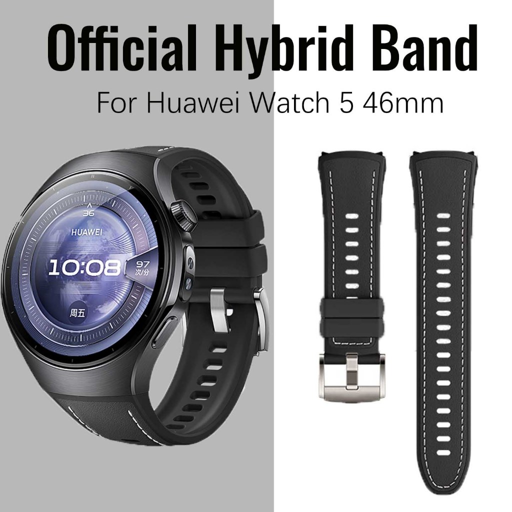 สไตล์อย่างเป็นทางการไฮบริดหนังซิลิโคนวงสําหรับนาฬิกาหัวเว่ย5 46มิลลิเมตร42มิลลิเมตรสายนาฬิกาข้อมือระบายอากาศคลิกเดียวปุ่มเชื่อมต่อสายหนังสําหรับหัวเว่ยนาฬิกา5เปลี่ย