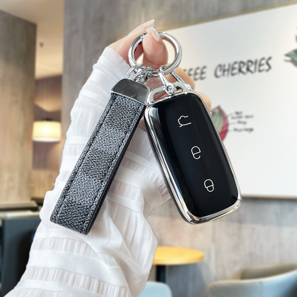 กล่องกุญแจรถ Geely ex5 สําหรับ Geely ex5 ขอบเงินพวงกุญแจรอบ/รูปไข่พวงกุญแจ Geely ex5 ฝาครอบกุญแจ