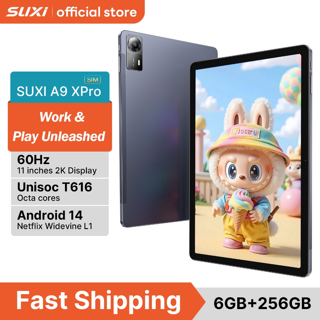 SUXI A9 XPro แท็บเล็ต 11”นิ้ว Android 14 เม็ด, 14+256GB Unisoc T616 7000mAh 5G WiFi 4G LTE dual card