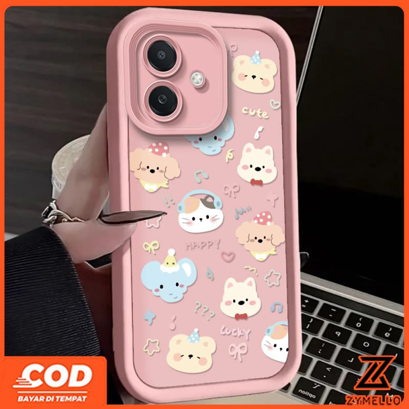 สําหรับ OPPO A5X A5 5G A3 A3X A18 A17 A60 A38 A79 A3 Pro A57 A77S A58 A7 A5S A12 F9 Pro A78 A17K การ์ตูนลูกสุนัขช้างน่ารักกันกระแทกTPUโทรศัพท์มือถือหมี