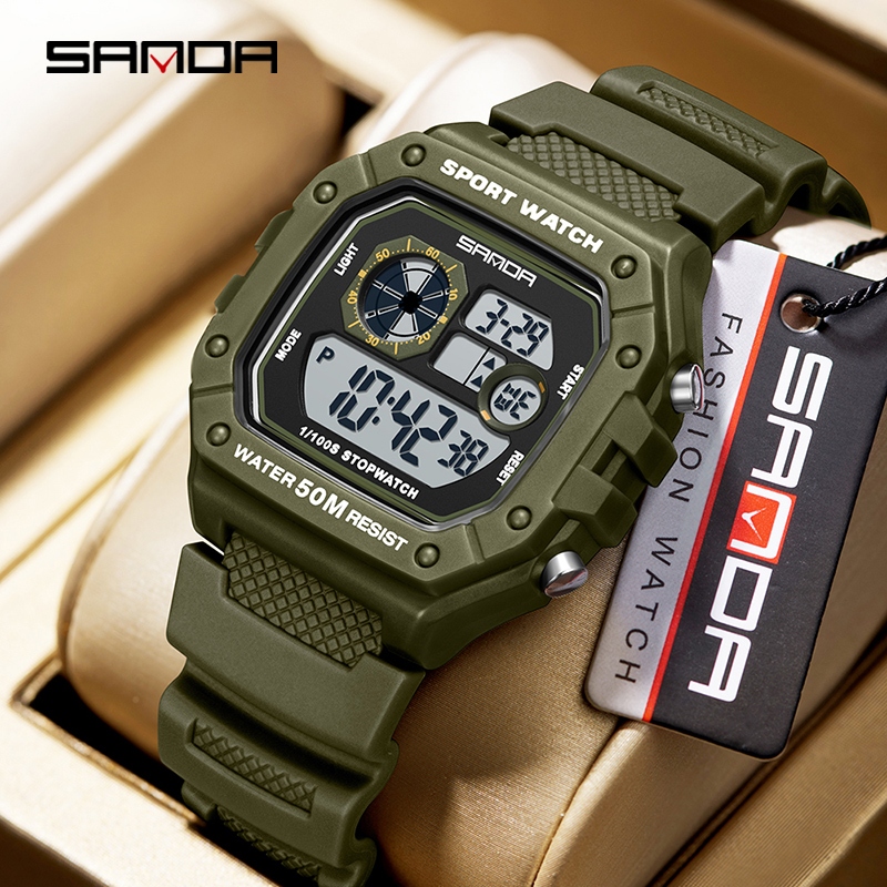 ซานดา 2202-2/ในสต็อกกีฬานาฬิกาดิจิตอลแฟชั่นจอแสดงผลมัลติฟังก์ชั่นอินเทรนด์หลายนาฬิกากันน้ํานาฬิกาผู้ชาย