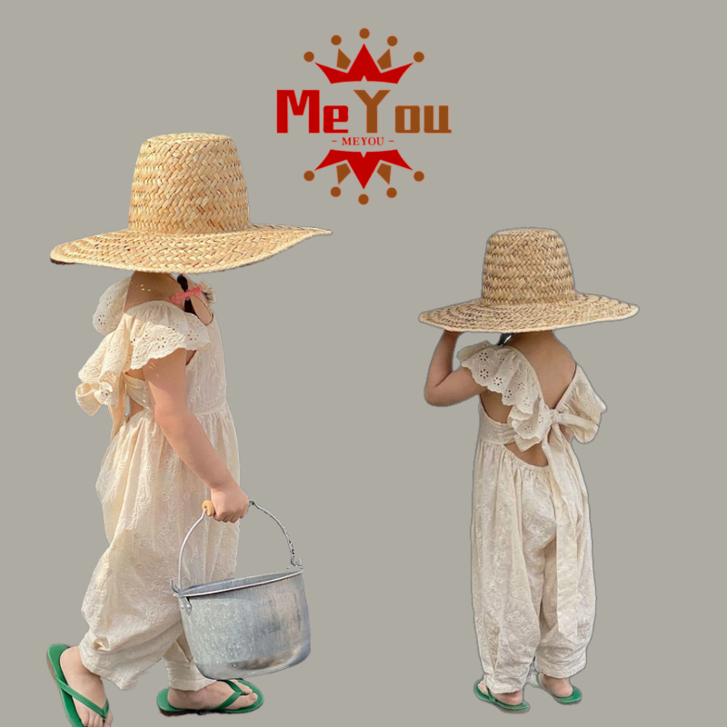 ฤดูร้อนสดเกาหลีรุ่นสาวเสื้อผ้าสีเบจผ้าฝ้ายปัก ชุดจั๊มสูท หญิงสลิง ชุดจั๊มสูท MBB6