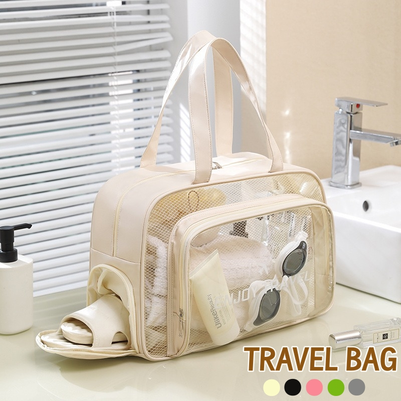 กระเป๋ากันน้ำ กระเป๋าฟิตเนส ว่ายน้ำ PVCแบบใส ขนาดใหญ่ กันน้ำ พร้อมช่องใส่รองเท้า