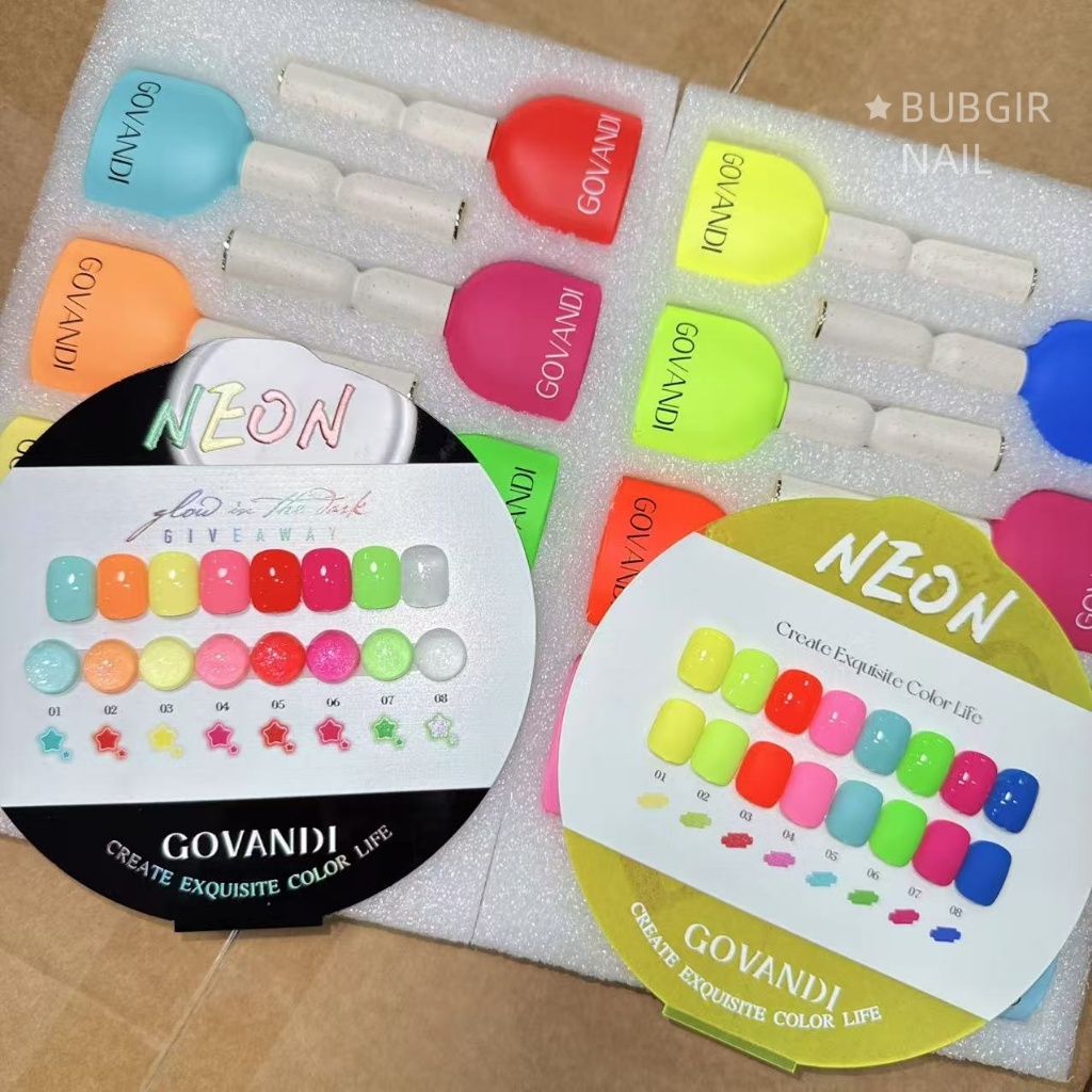 พร้อมส่ง GOVANDI 8สี Neon gel (G20/G22) นีออนสดใส ชาร์ตสีสำเร็จรูป สีเจลเรืองแสง สีเจลคุณภาพดี